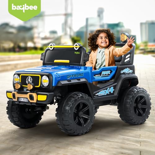 Image of Baybee 4x4 Battery Operated Jeep for Kids, Ride on Toy Baby Car with LED RGB Light & Music, Rechargeable Electric Jeep, Big Battery Car for Kids (Wrangler, Wrangler Blue)