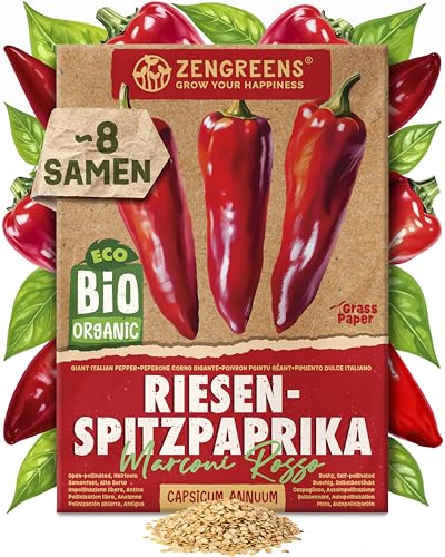 ZenGreens - Bio Riesen-Spitzpaprika Samen (Marconi Rosso) - Riesen-Spitzpaprikasamen - Gemüsesamen für den einfachen Anbau im Garten Balkon oder Hochbeet - Gemüse Saatgut