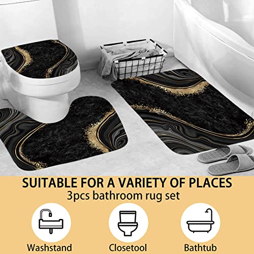 Beifivcl 4Pcs Luxury Marble Shower Curtain Sets, Bathroom Sets With Shower Curtain, Toilet Lid Rug, Contour Mat And Bath Mat, Shower Curtain With 12 Hooks For Bathroom Set Decor (72 X 72 Inch), Black #TOP2