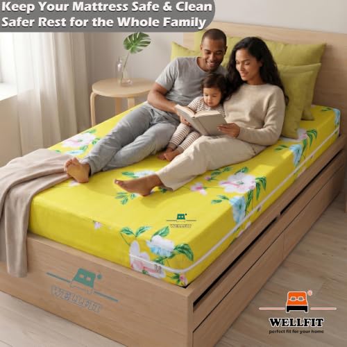 Image of WELLFIT Premium Glace Cotton 300 TC Mattress Cover /Protector for King Size Bed with Zip /Chain /6x6.5 ft / 72x78x6 inch