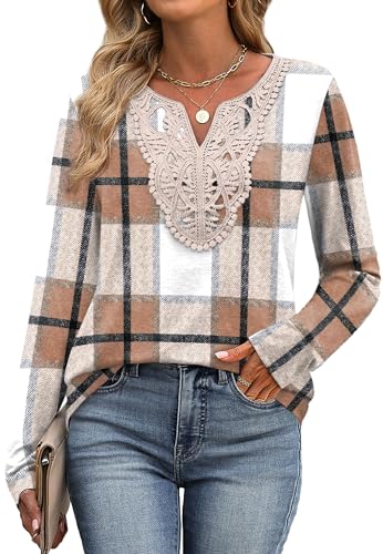 Image of XIEERDUO Boho Tops for Women Blouses Dressy Casual V Neck Long Sleeve Shirts Fall Outfits Trendy Vacation Clothes