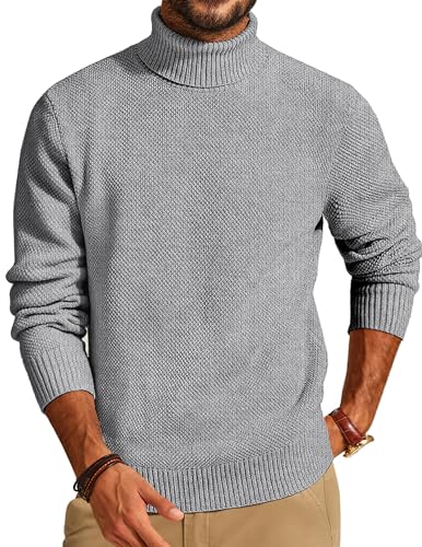 PJ PAUL JONES Mens Turtleneck Sweaters Knit Pullover Winter Light Grey L