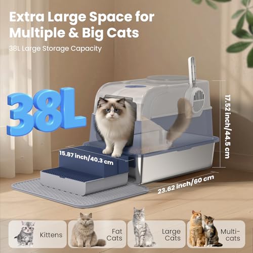 Arenero cerrado para gatos XL de acero inoxidable miniatura 2