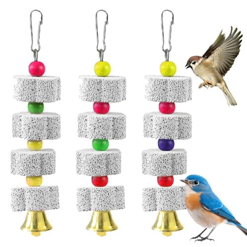 DGN 3 Pièces Jouet à Mâcher pour Oiseaux, Oiseaux à Mâcher Jouets Minéral avec Clochette, Meule à Bec D'oiseau, Jouet Perroquet pour Perruches, Perroquets,...