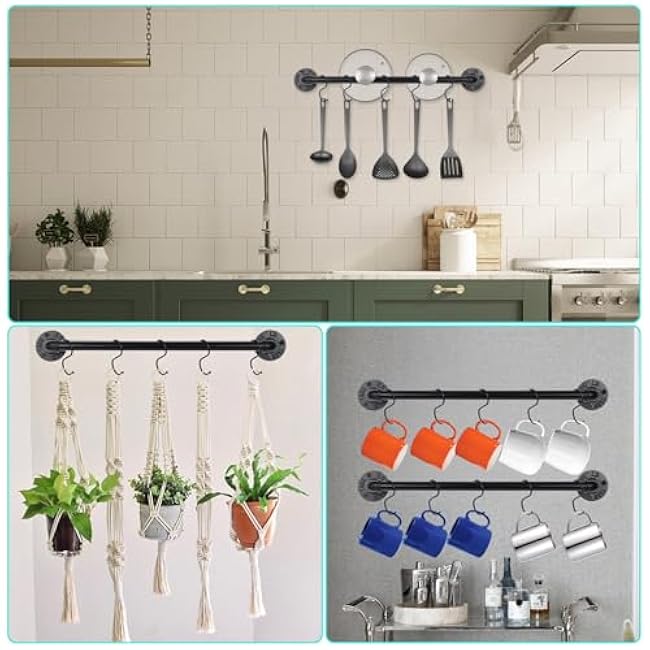 Industrial Pipe Pot Pan Rack 21 (2 Pack), Wall mount Pot hangers Pan Hanging Rail Lid Hanger for kitchen with 10 S Hooks ?