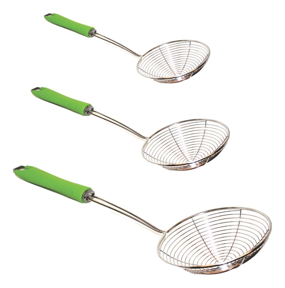 Escumadeira Cromada Cabo Plástico Kit 3 Pçs Ø 11-15-18cm