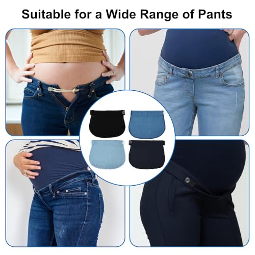 AetherAurora 4 Piezas Extensores de Pantalones de Maternidad, Extensión de Cintura Elástico, Extensores de Jeans con Cintura Ajustable para Embarazadas