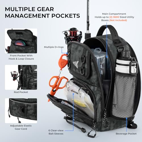 Image of KastKing BaitSpace Fishing Sling Bag, Fishing Backpack with Rod Holder | Water-Resistant Tackle Storage with Soft Bait Binder, Adjustable Tackle Bag for Bank, Wading & Boat Fishing