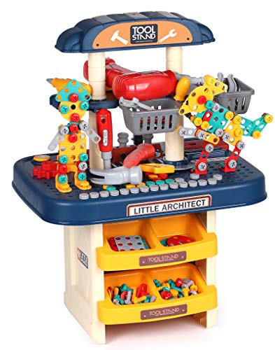 Tacobear 246 Piezas Herramientas de Juguete Banco de Trabajo Niños con Accesorios Bloques de Construcción Taladro, Juegos de Imitación Taller Banco Herramientas Juguetes para Niños Niña 3 4 5 6 Años