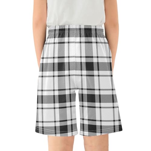 GuoChe Plaid Black White Unisex Pull-on Shorts Pajamas with Pockets Loose Fit Kid Sleepwear2