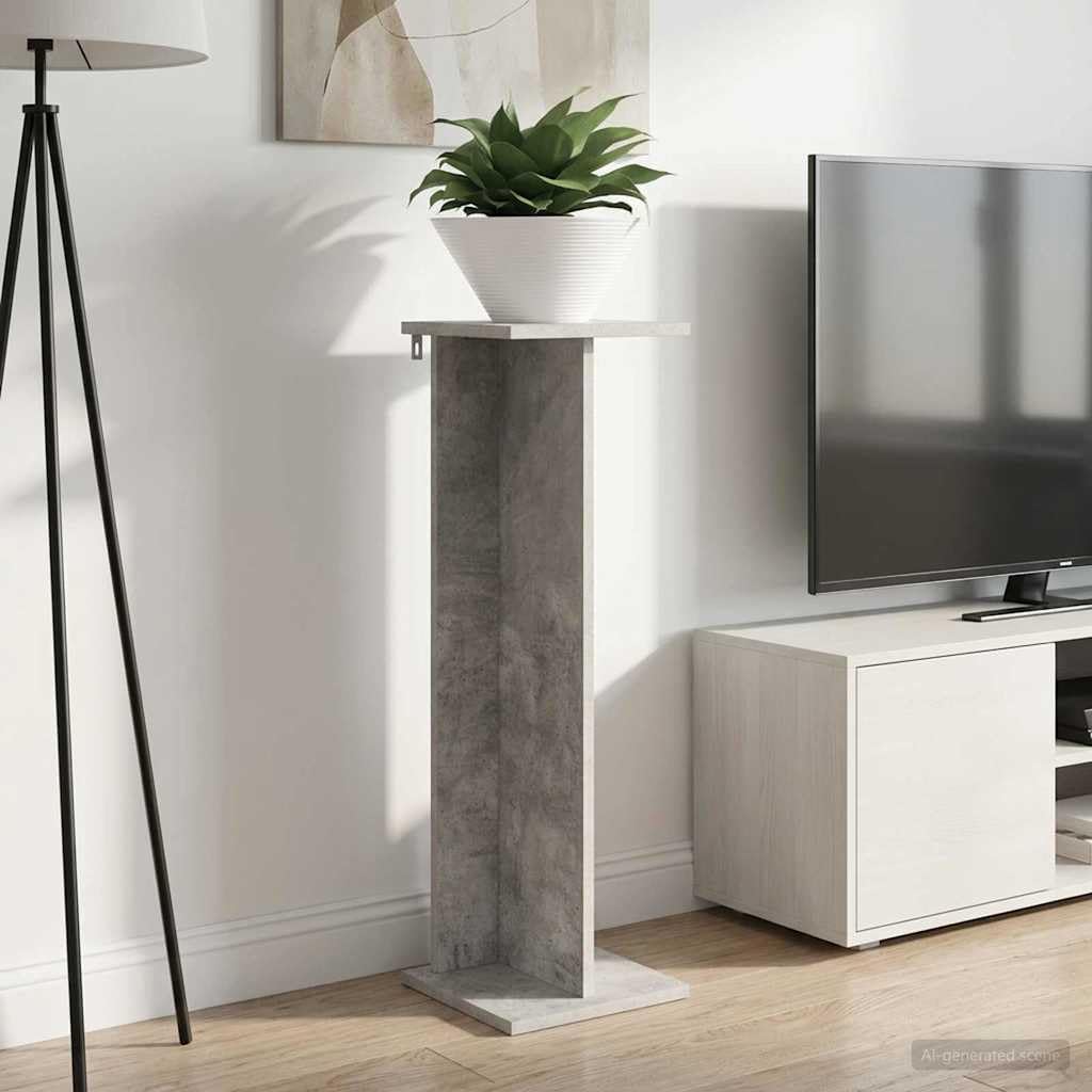 Estantería para plantas de hormigón gris con estante de madera de 80,5 cm de alto
