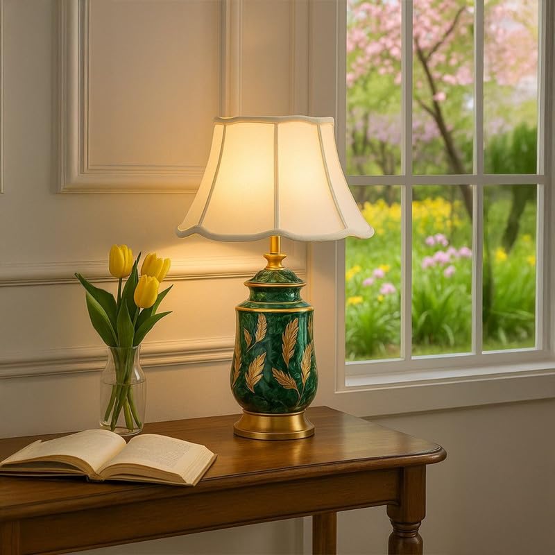 Whispering Homes Ceramic Tuthill Lamp | Luxury Home Decor Lamp with Beautiful Shade | Side Desk Lamp | Table Lamp for Bedroom and Living Room Decor | Green | Pack of 1