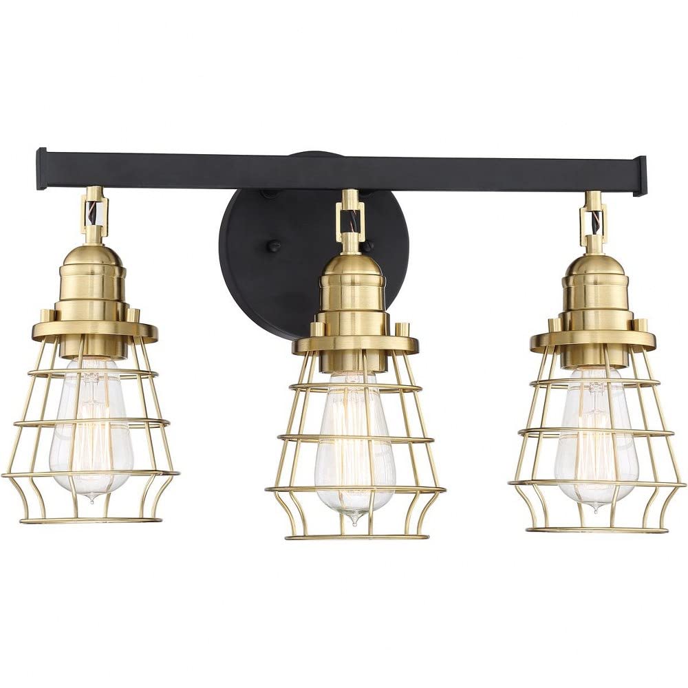 Craftmade 50603-FB Thatcher Vintage Industrial Metal Wire Cage Vanity Bath Lighting, 3-Light 300 Watts, Flat Black
