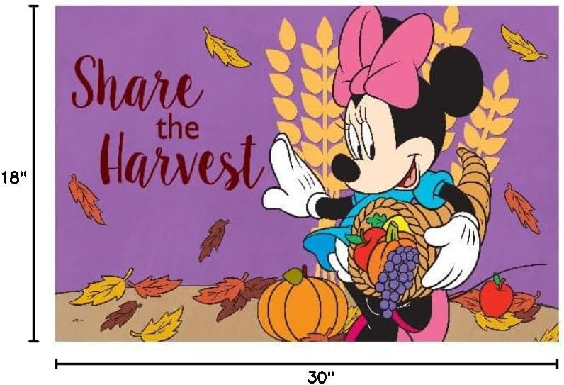 Flagology.com, Disney Share The Harvest Minnie Mouse Doormat - 18" x 30", Outdoor/Indoor, Heavy Duty Recycled Rubber, Non-Slip Backing, Officially Licensed Disney, Thanksgiving, Fall