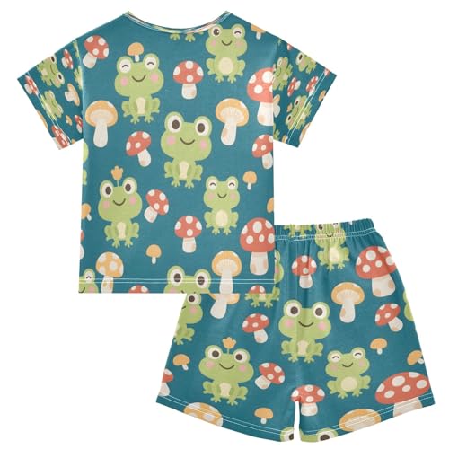 Frog Pattern Kids Pjs Set Boys Girls Summer Short-Sleeve Sleepwear Pajamas 2PCS2