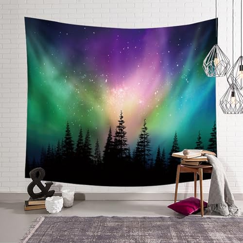 Tapiz para colgar en la pared decorativo de 150 x 150 cm con diseño de paisaje de bosque y estrellas 4