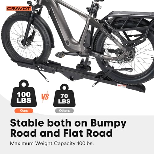 Image of CRAVOT CyberRack E1 Electric Bike Rack, 100 lbs Capacity Foldable E Bike Racks for Tow Hitch Heavy Electric Bike Carrier for 1 E-Bike, Up to 5-inch Fat Tire 2'' Receiver w /Lock