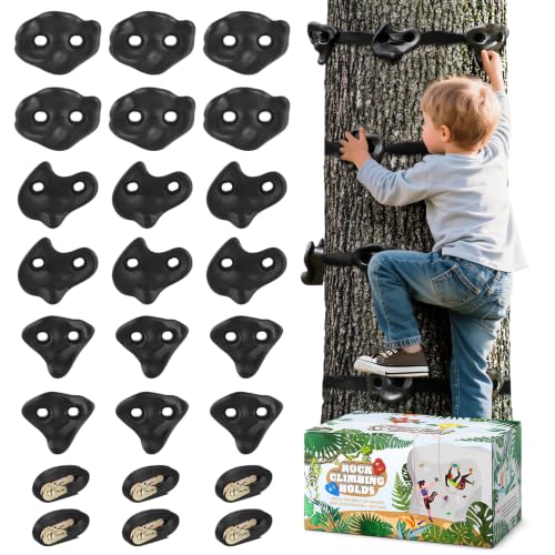 TOPNEW 18Pcs Ninja Tree Climbing Holds and 6 Sturdy Ratchet Straps for Kids