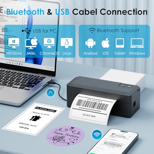 KNAON Shipping Thermal Label Printer, 4x6 Portable Label Printer, Bluetooth Label Maker for Small Business, Support iPhone,Android,Windows,Mac,Chromebook,Works with USPS, Etsy,Shopify&More, Black - Image 3