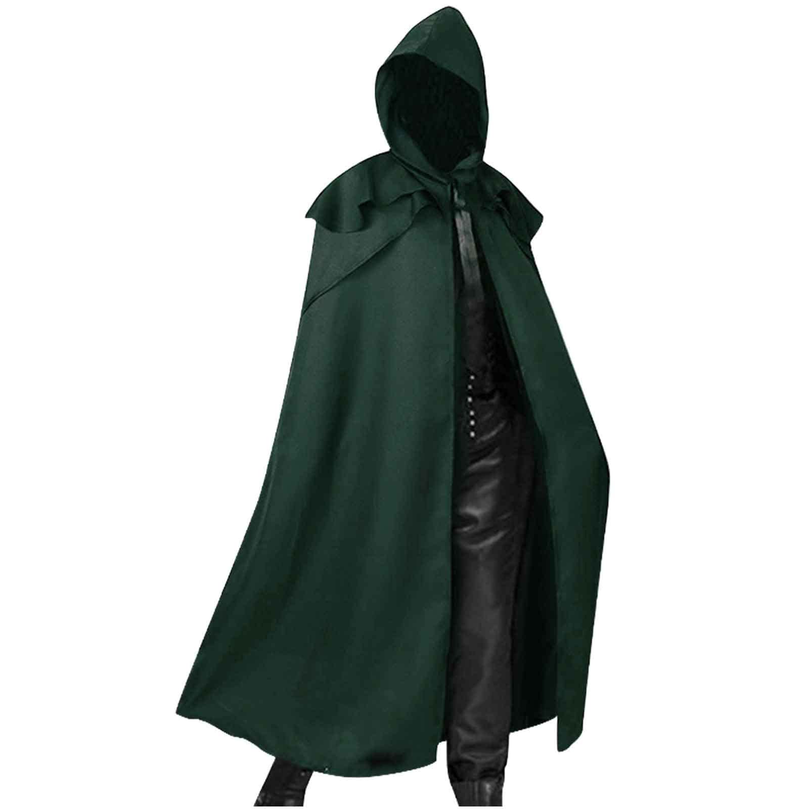 Mens Cloak Medieval Templar Knight Cloak Vintage Coat Gothic Solid Long Cape Cloak Hood Hat Cosplay Hooded Robe Halloween Costume Carnival Fancy Dress Clothing Masquerade Cape Overcoat Plus Size