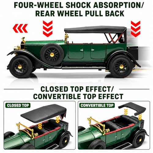 Image of Magicwand 1925 Convertible Vintage Classic Car Model, Rollls Roycce Phantom I,1:32 Scale Die-Cast Metal, Lights & Sound, with Openable Doors,Hood & Removable Roof ⦗Random Color⦘