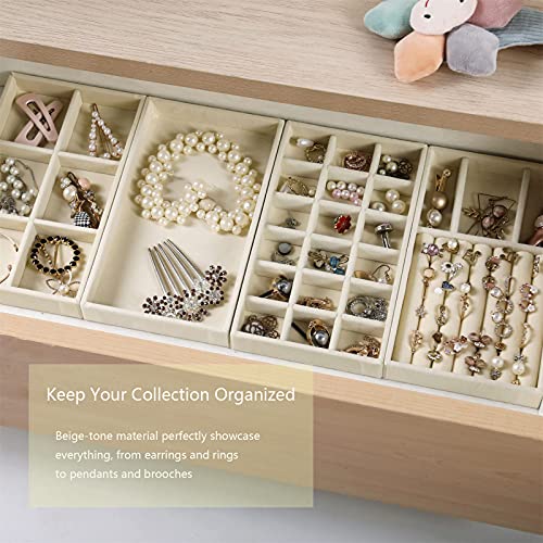 Sieradenbakken voor laden, set van 4 stapelbare sieraden-inzetstukken, verdelers, opbergvakken, organizer, beige - Image 6
