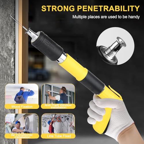 Image of SONEE Concrete Nail Gun Kit, 5 Speed Adjustable Manual Nail Gun for Concrete, Woodworking Decoration Nailer Gun, Wall Fastening Tool (Yellow)