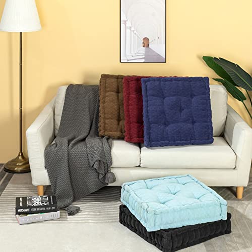 Higogogo Floor Cushion Pouf, Square Floor Pillow Seating Chenille Meditation Cushion, Thick Tufted Pillows For Living Room Yoga Bedroom Sofa, Sky Blue, 20"X20"X5.5" #TOP3