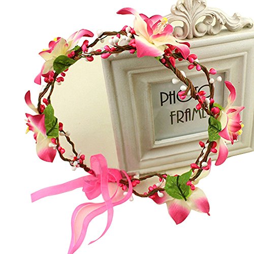 Love Sweety Bride Flower Crown with Adjustable Ribbon for Wedding HH8 (Rose Red)