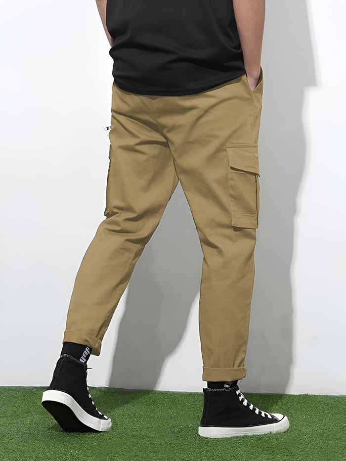 Image of GRECIILOOKS Men's Cargo Pants | 6 Pocket Cotton Cargo Joggers for Men | Loose Fit Stylish Pant with Pockets | Casual Baggy Trousers & Streetwear Lower
