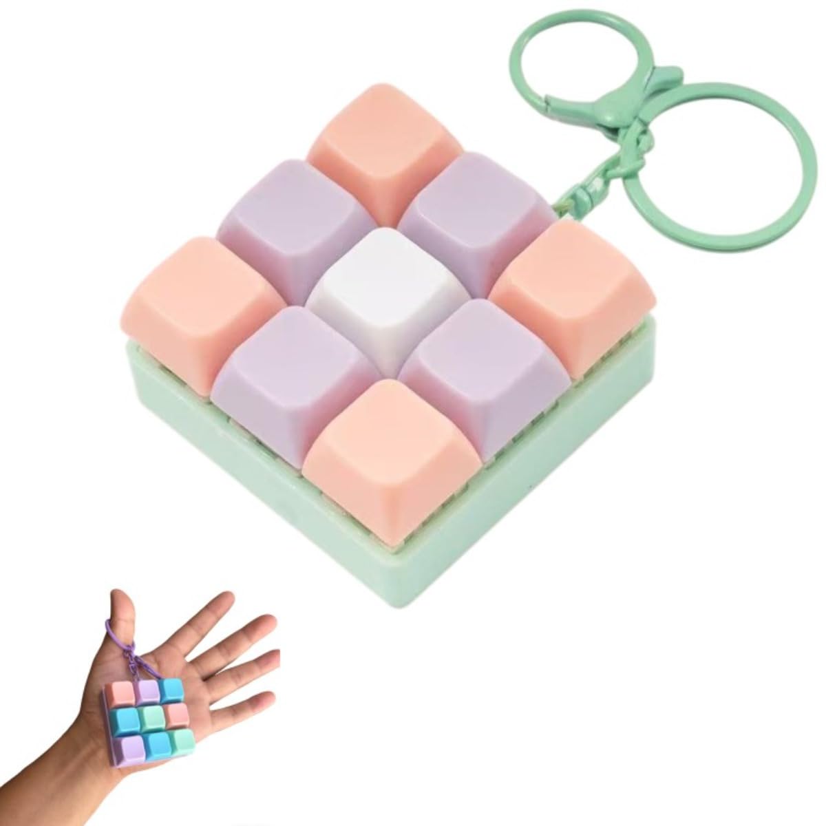 Keyboard Fidget Toy for Adults, Keyboard Keychain Clicker Sensory Accessories for Stress Relief, Detachable Reconfigurable Finger Clicker Button for Daily Use (Green)