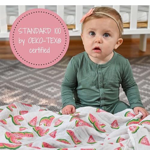 Image of LollyBanks Muslin Swaddle Blankets, 100% Cotton Newborn Blanket for Boys and Girls, Large 47 x 47 Inches Lightweight and Breathable Baby Swaddle Blanket, Baby Essentials, Registry (Watermelon Print)