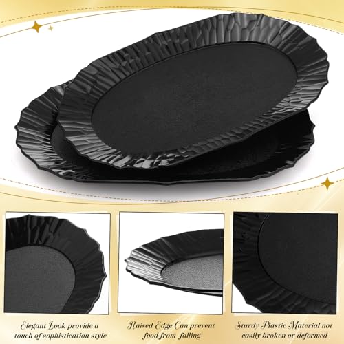 Acellegic 12 Pcs Black Plastic Serving Tray Bulk, 14.5" x 8.6" Rectangle Black Party Platters Reusable Decorative Dessert Table Serving Trays for Graduation Wedding Birthday Party Cupcake Decoration by Acellegic - Image 3