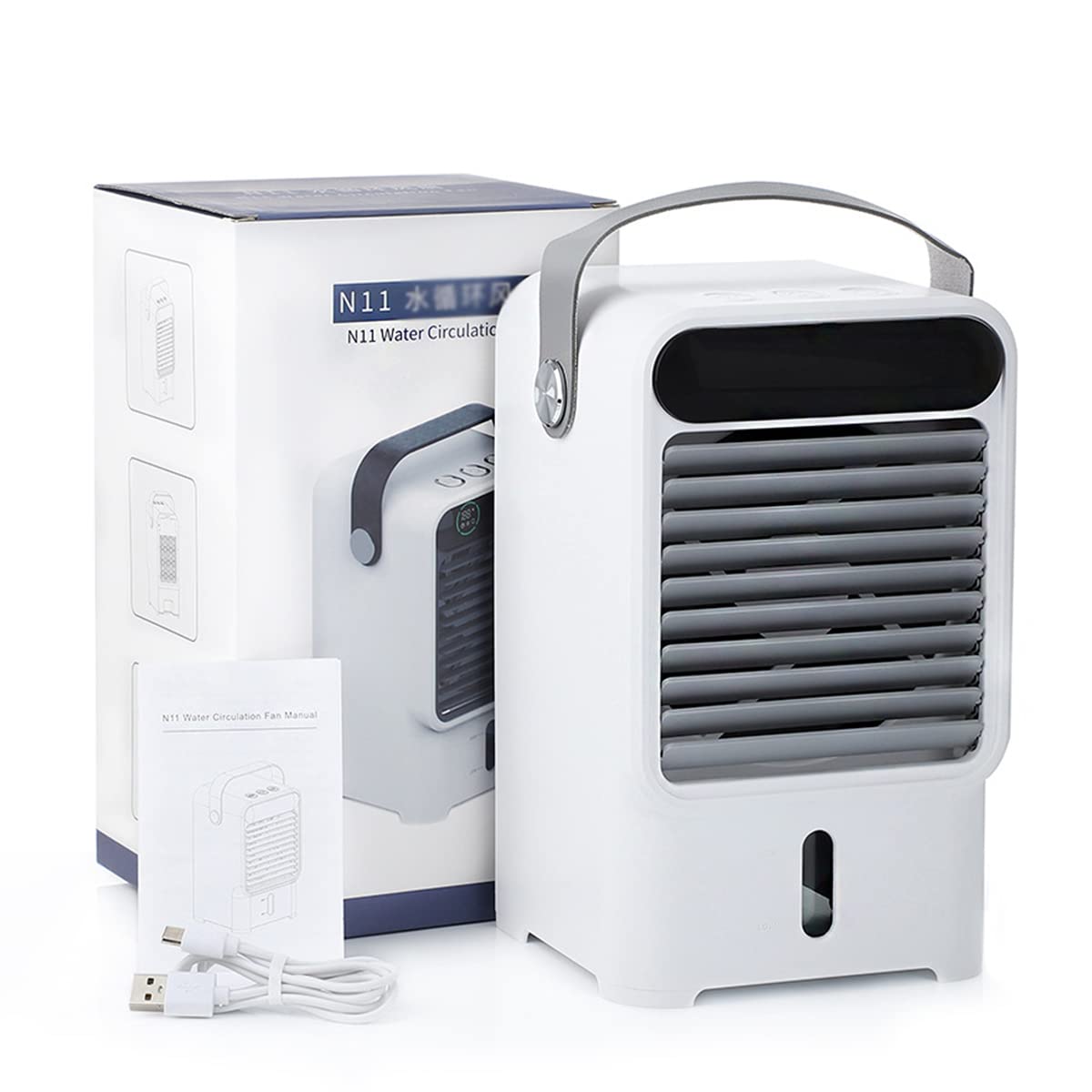 ZJJ Portable Air Conditioning, USB Air Cooler Mini Mobile Fan Office Humidification Water Cooling Three Gear Timing Air Conditioning with 500ml Water Tank for Home Bedroom