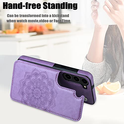 Mmhuo For Samsung S23 Plus Case With Card Holder,Flower Magnetic Back Flip Case For Samsung Galaxy S23 Plus Wallet Case For Women,Protective Case Phone Case For Samsung Galaxy S23 Plus 5G,Purple #TOP3