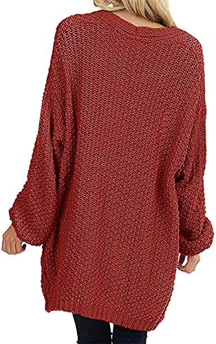 Merokeety Women's Open Front Chunky Knit Sweater Oversized Lantern Sleeve Cardigan Outwear Rust #TOP2