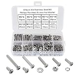 FandWay 600Pcs M3 Bolts and Nuts Set,Pan Head Machine Screws DIN 7985,Cross Round Head Screws,304 Stainless Steel Bolts and Washers Set Phillips Drive Fully Threaded With Storage Box.
