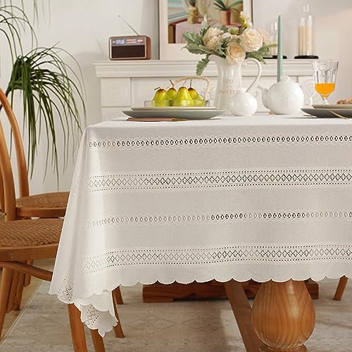 Nappe de table anti tache blanche 140x200cm en chiffon géométrique - 4