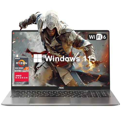 Ordenador portátil AMD Ryzen 7 5700U (8C/16T, hasta 4.3GHz) Radeon RX Vega 8 Graphics Laptop 16GB RAM 512GB NVMe SSD, Windows 11, pantalla FHD, WiFi 6, batería de 53Wh, HDMI, cámara web