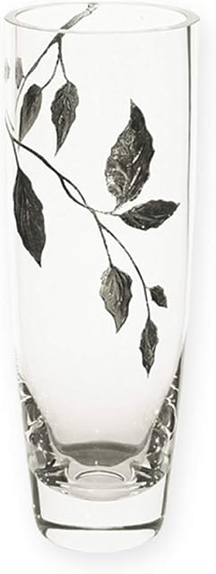 Quality SILVER LEAF TENDRIL Design Classic Tall Curved Glass Flower Vase - Mouth Blown/Hand Decorated Glass - Ideal Silver Wedding/25th Wedding 25cm