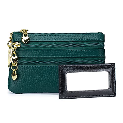 Imeetu Leather Coin Purse For Women, Small Change Purse For Coins, Coin Pouch Wallet With 4 Zippered Pockets (Dark Green) #TOP29