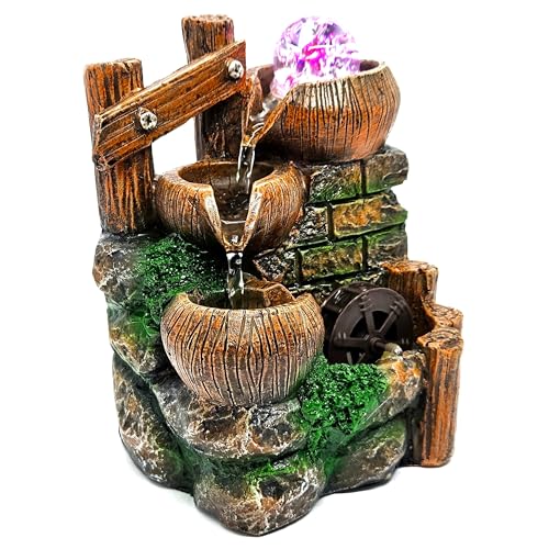 Fonte De Água Cascata Relaxante Decorativa Com LED 3 Quedas Moinh...