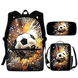 Fishoutleap Soccer fortnite Backpack for Boys 8-12 Cool School Backpack Set with Lunch Box and Pencil Bag Large Bookbag Set Back to School Supplies, Brown