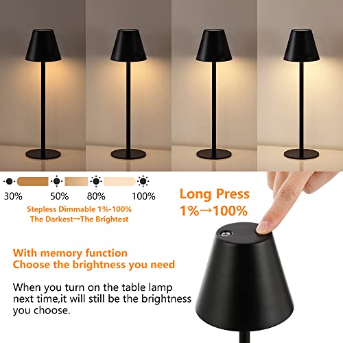 Ledlux Cordless Led Table Lamp, Rechargeable Desk Lamp, Wireless Small Night Light, Metal Modern Desk Light, Stepless Dimming, Touch Switch, For Bedroom/Coffee Table/Restaurant/Garden(Black,2 Pack) #TOP3