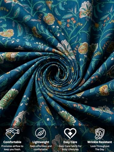 Image of Leriya Fashion Women's Cotton Printed A-Line Kurti Pant Set | Abstract Leaf & Floral Kurta with Trouser Pant | Casual Ethnic Co-ord Set for Women Stylish | Elegant Anarkali Style Tunic Kurta Set