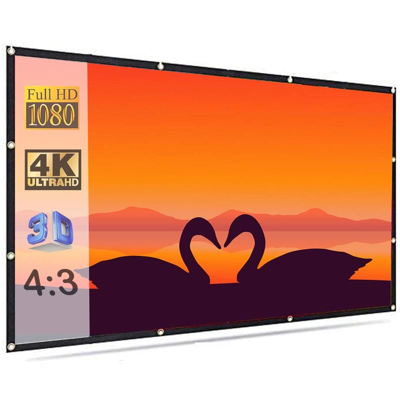 Image of 84 inch Inch Projector Screen Upgraded inch 4:3 HD Portable Eyelet Screen Premium Indoor Outdoor Anti-Crease Projection (67 inch Inch (W) x 50 inch Inch (H) - 84 inch Inch Diagonal)