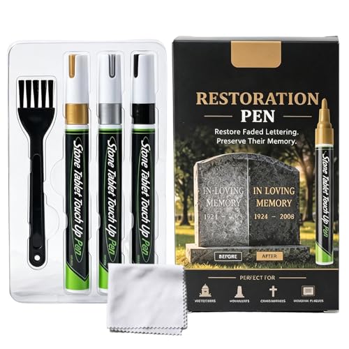 Generico Rotulador para lápidas, 3 colores a base de , impermeable, secado rápido, bolígrafo de retoque sobre monumentos de lápidas – Para escritos conmemorativos sobre granito, mármol, cerámica
