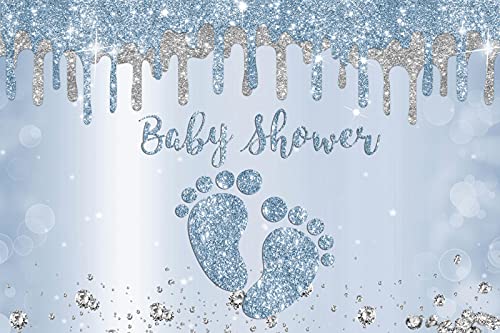 7x5ft Baby Shower Backdrop Blue Silver Baby Shower Backdrop Little Feet Baby Background for Boy Footprint Baby Shower Party Decorations Newborn Girls