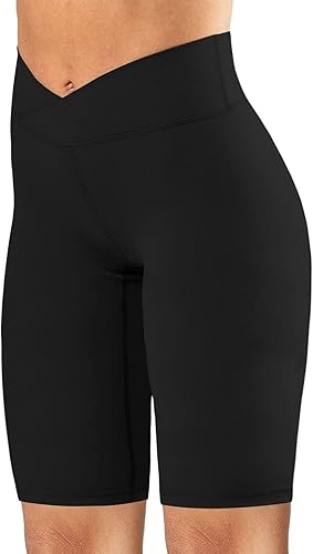 keriffe Pantalones cortos cruzados para mujer de 5 pulgadas, cintura alta, yoga, entrenamiento, atletismo, correr, pantalones cortos de elastano