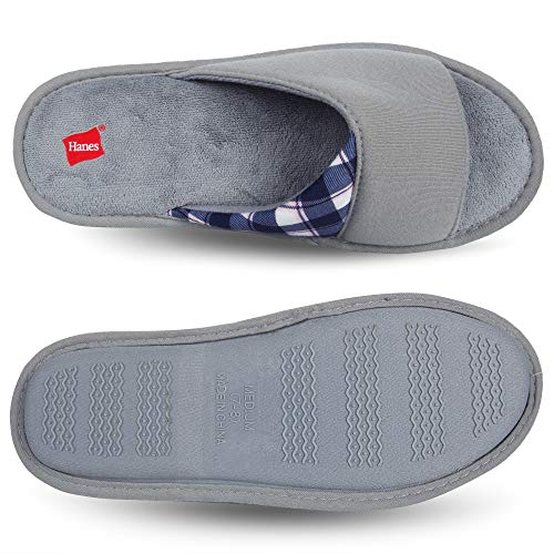 Hanes Womens Open Toe Contrast Plaid Slide With Memory Foam And Anti-Skid Sole Slipper, Grey, Large Us #TOP5